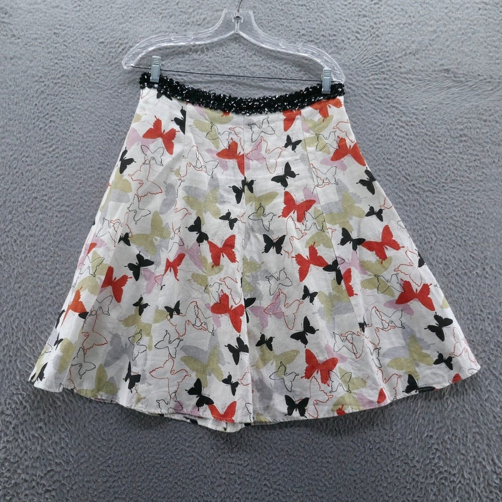 Sundance Vintage Womens Small Linen Butterfly Print Skirt Sequin Waist A-Line